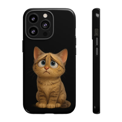 Cute sad kitty design phone case for iPhone, protective cat-themed case by Printify with a charming, expressive feline illustration.