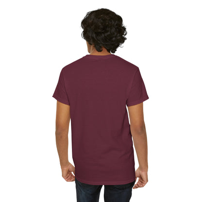 Black graphic t-shirt from Printify featuring dripping lips with a "hmm..." bite design on the front.