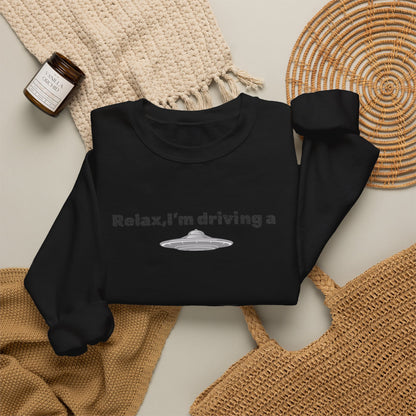 Relaxing UFO Driving Sweatshirt, Funny Gift for UFO Lovers, Unisex Crewneck Pullover, Casual Wear, Space Enthusiast Apparel