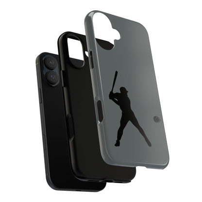 Black iPhone case with a baseball silhouette design, protective sporty Printify phone cover for iPhone models.