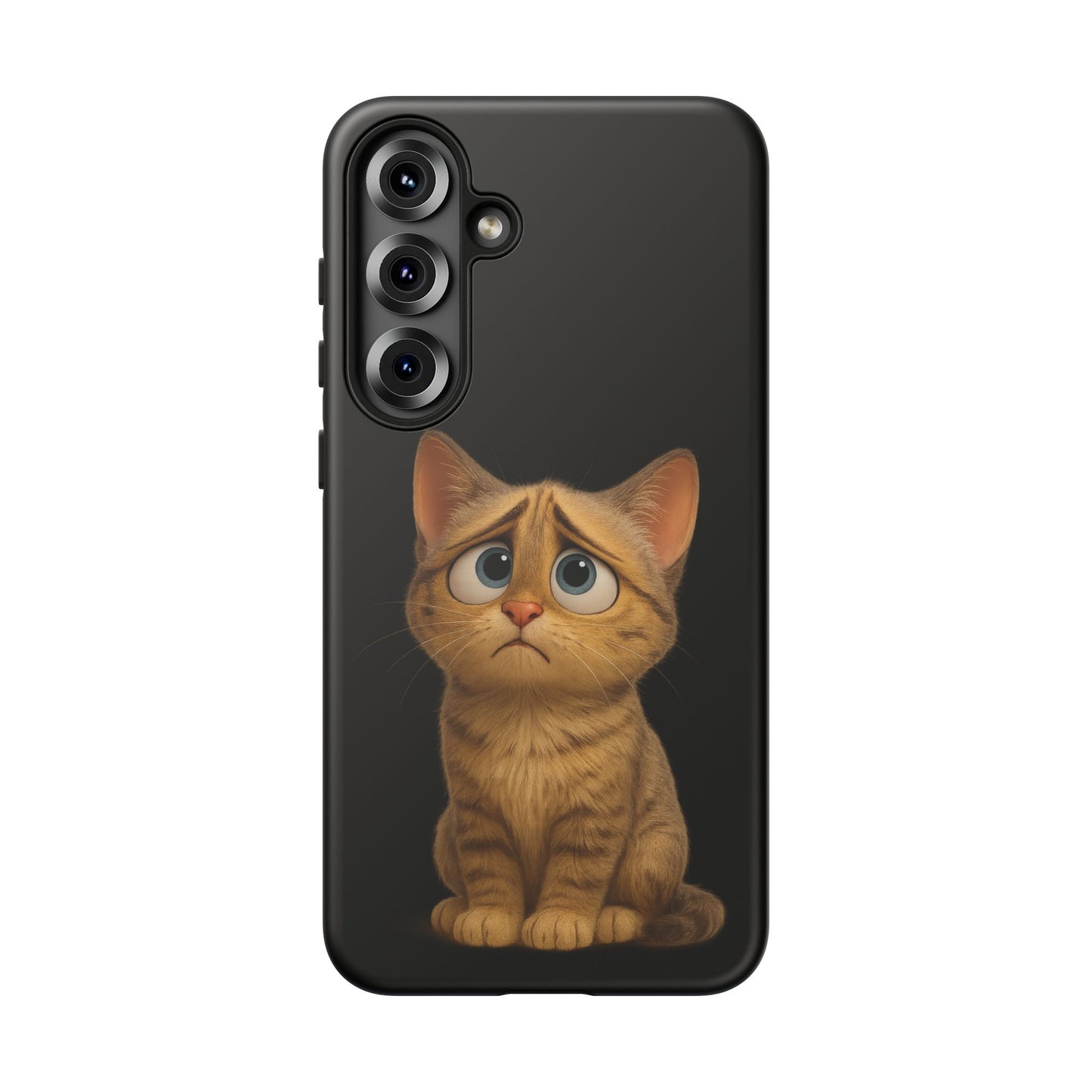 Cute sad kitty print phone case for iPhone, protective cat-themed accessory by Printify featuring a sad kitty illustration.