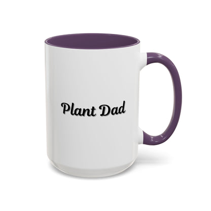 Black-handle Plant Dad coffee mug with plant-themed design, perfect for plant lovers, available in 11oz or 15oz size.
