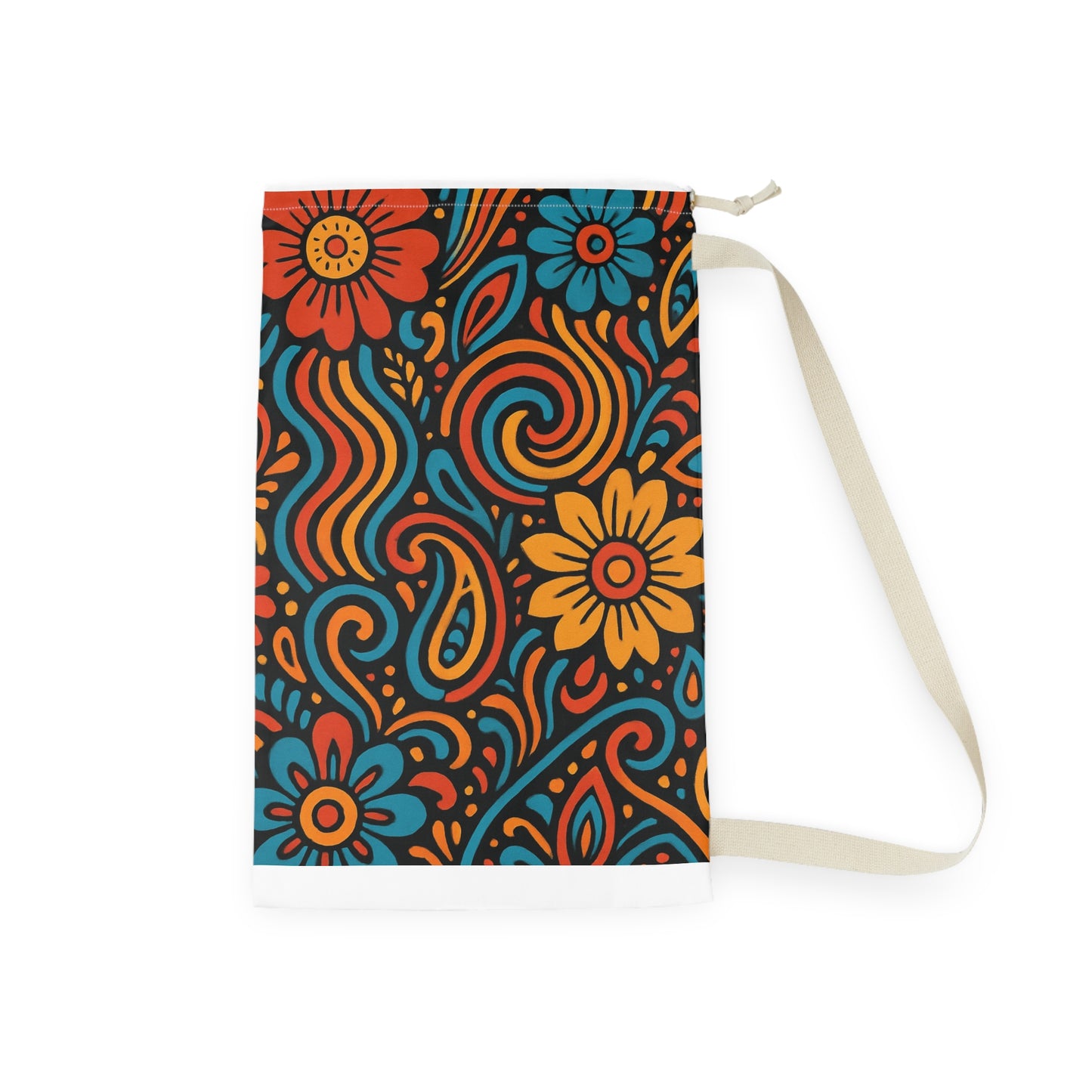 Retro Floral Swirl Laundry Bag | Boho Flower Drawstring Bag - TRV