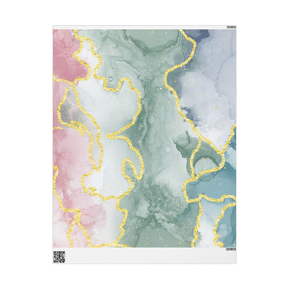Marble Swirl Wrapping Paper Roll — Pink, Green & Gold Abstract Gift Wrap