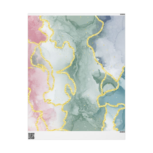 Marble Swirl Wrapping Paper Roll — Pink, Green & Gold Abstract Gift Wrap