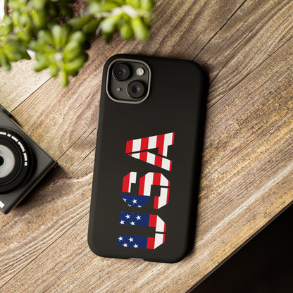 Printify USA phone case with patriotic American flag design, durable tough cover for iPhone or smartphone.