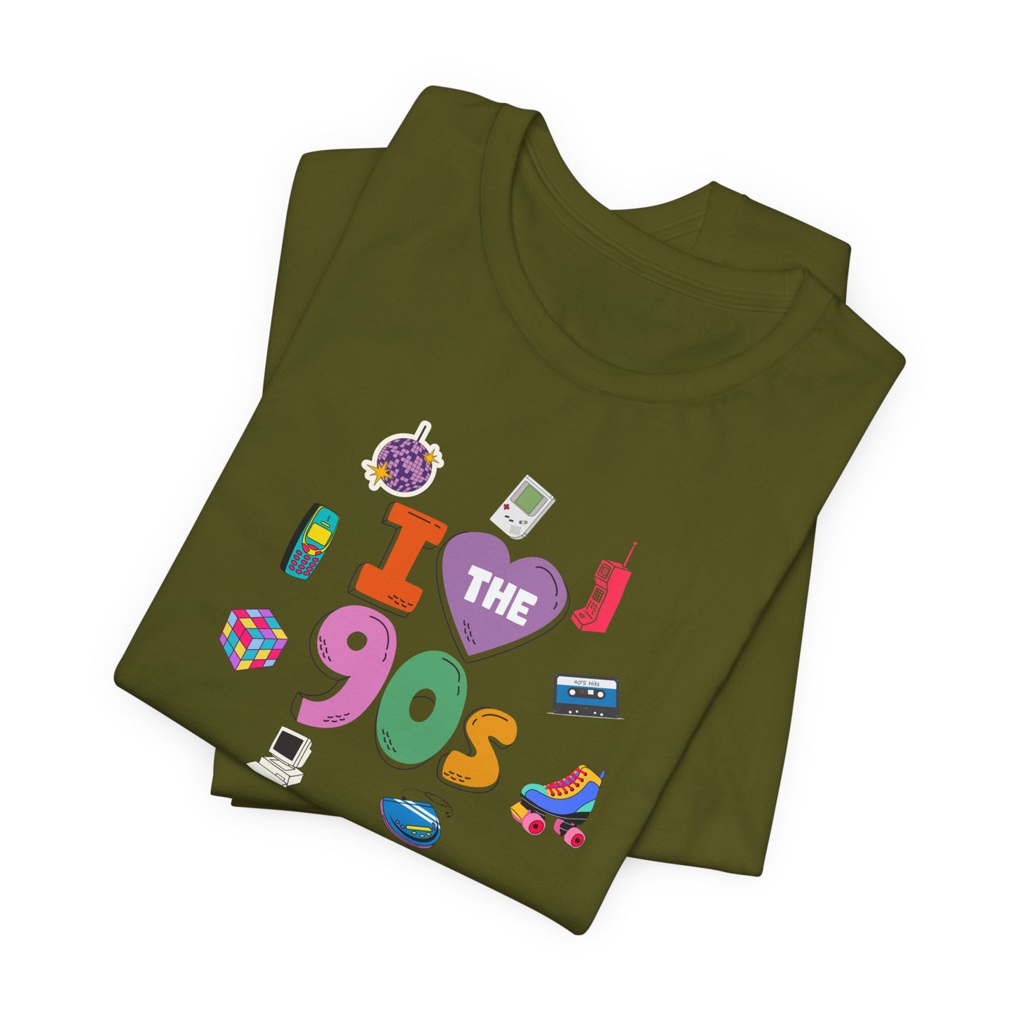 I  Love the 90's Short Sleeve Tee - Retro Graphic Tee, Vintage Style Shirt, Perfect for Casual Outings, 90s Nostalgia Apparel