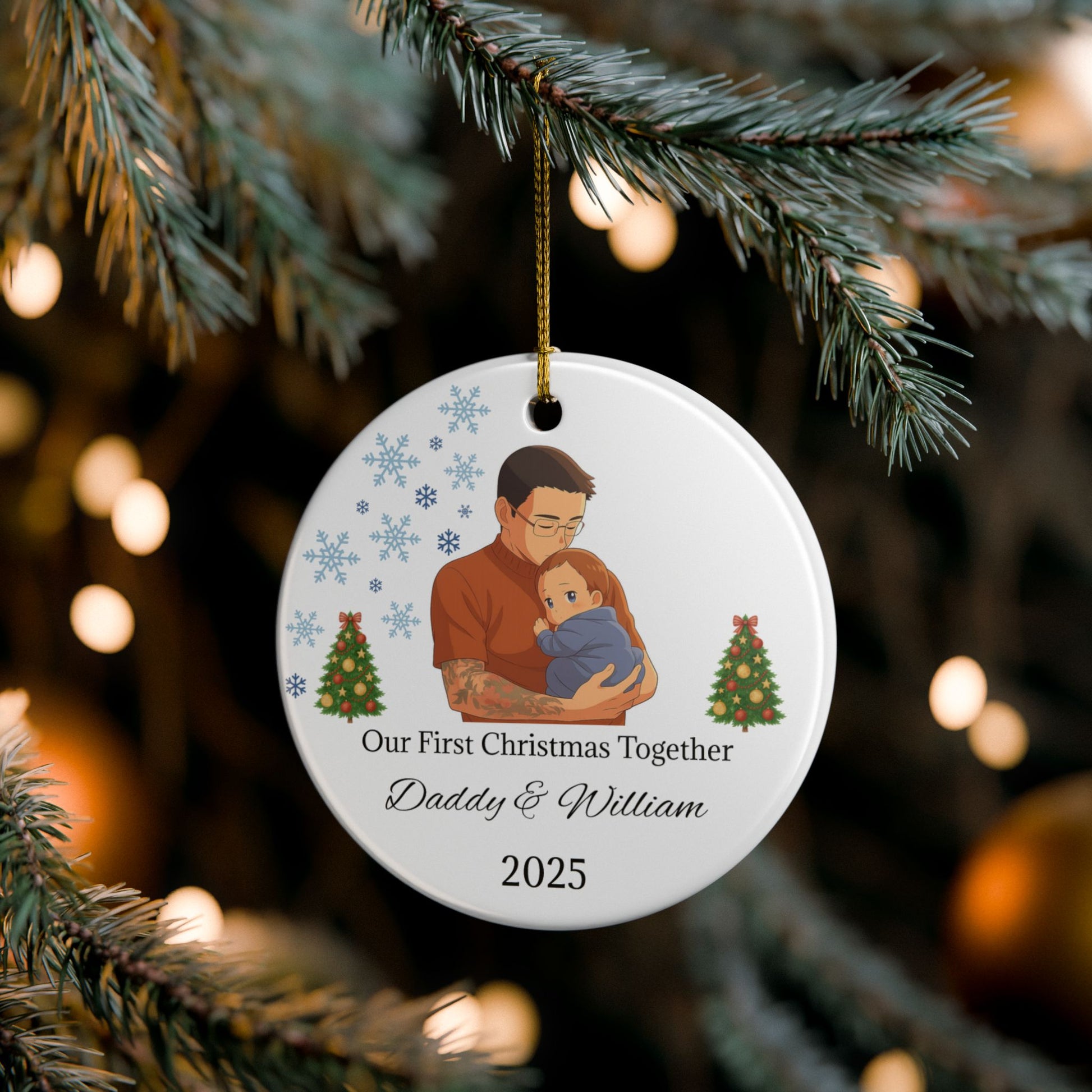Daddy and Baby Personalized Ceramic Ornaments, Our First Christmas Together | 2025 Keepsake Gift, Holiday Decor, Tree Decoration, Family - TRV