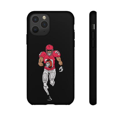 Black football player tough phone case for iPhone, protective sports-themed case with a dynamic athlete design from Printify.