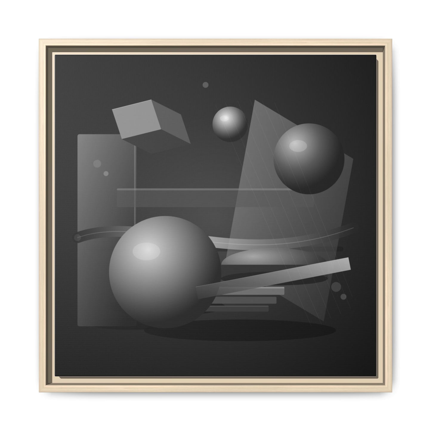 Monochrome Geometric Spheres Canvas Framed Wall Art | Matte Print