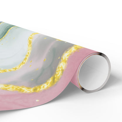 Marble Swirl Wrapping Paper Roll — Pink, Green & Gold Abstract Gift Wrap