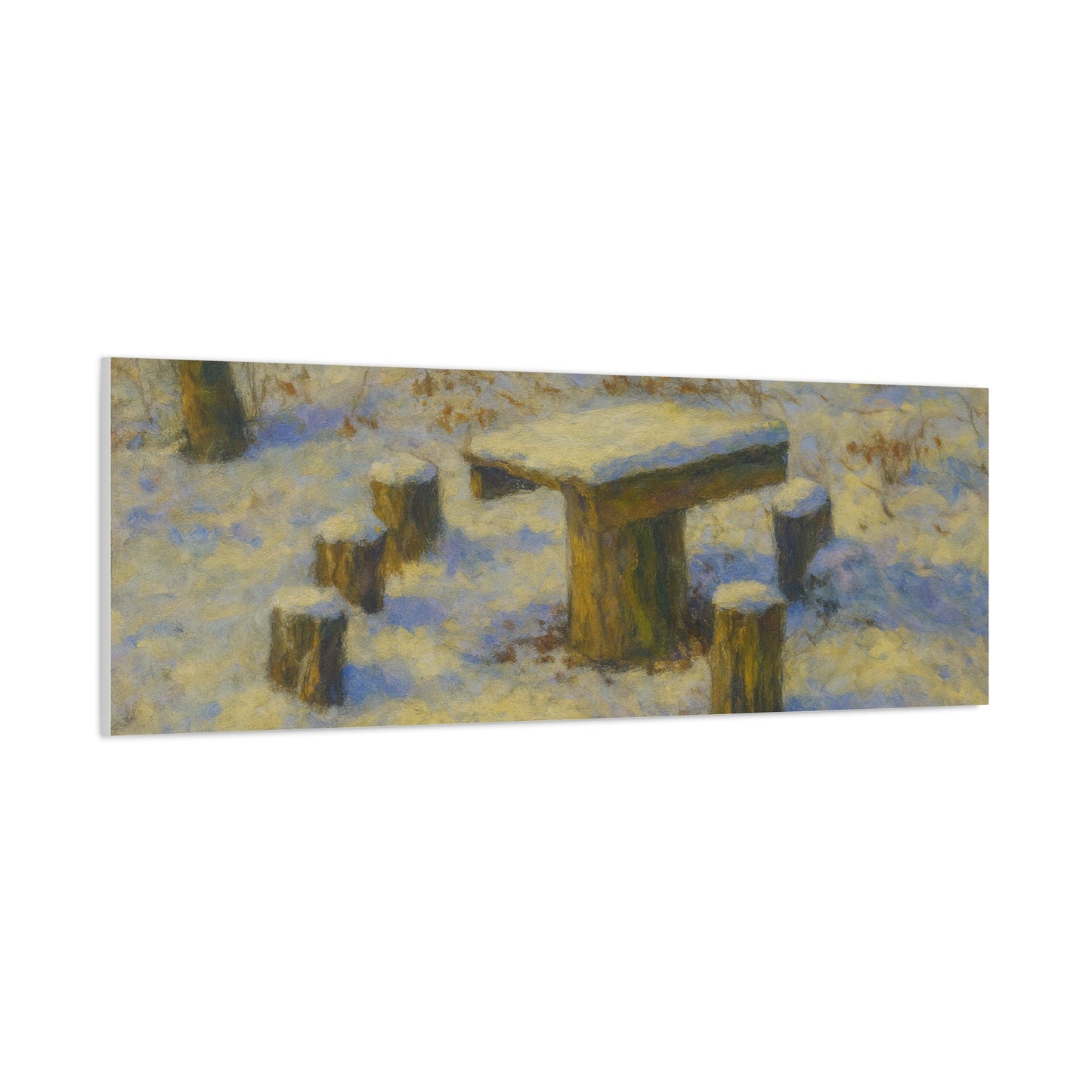 Snowy forest winter landscape canvas wall art by Printify, matte stretched print depicting a serene snowy forest scene