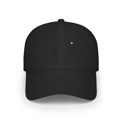 Silhouette Batter baseball cap by Printify, black hat featuring a baseball player batter design on the front.