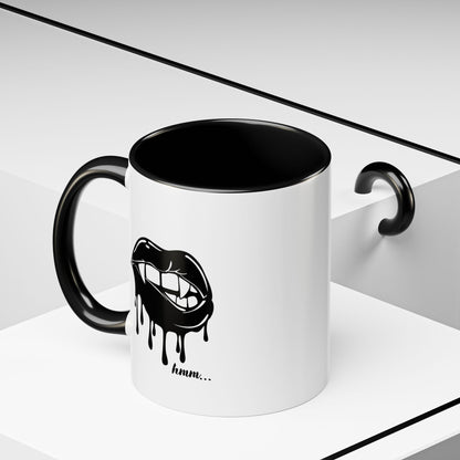 Black Dripping Bite coffee mug by Printify, 11oz or 15oz, featuring a unique dripping bite design on a sleek black accented mug.