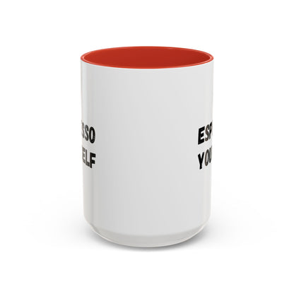Printify Espresso Yourself coffee mug with humorous design, 11 oz ceramic mug perfect for coffee lovers.