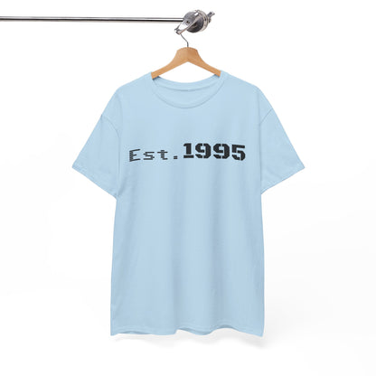 Vintage minimalist Est. 1995 T-shirt from Printify featuring a simple design celebrating the birth year.