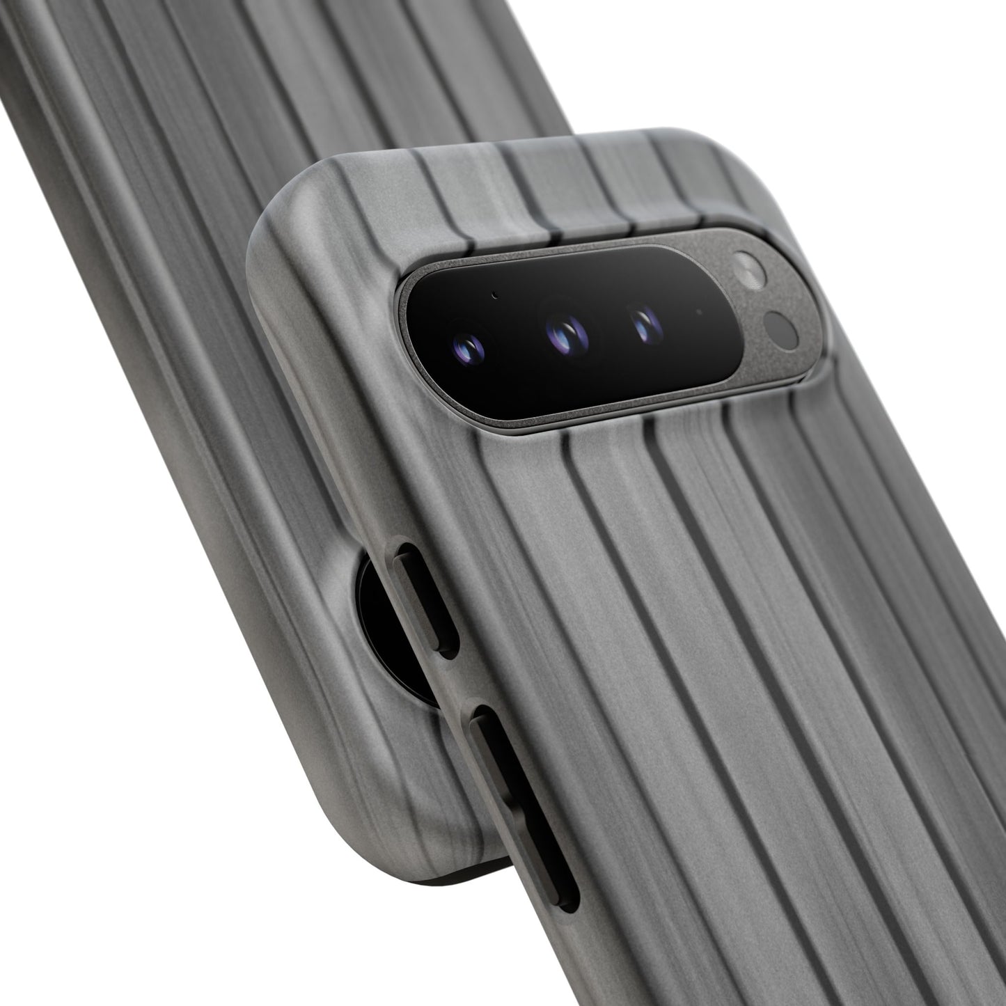 Ribbed metal texture phone case for iPhone, tough protective cover by Printify with durable, stylish design.
