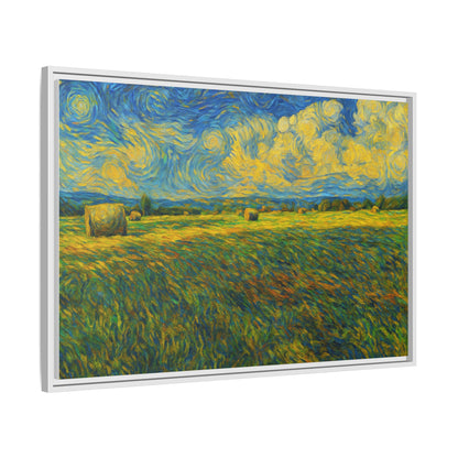 Multi-color landscape matte canvas print in a frame, by Printify, showcasing a scenic outdoor view with vibrant colors.
