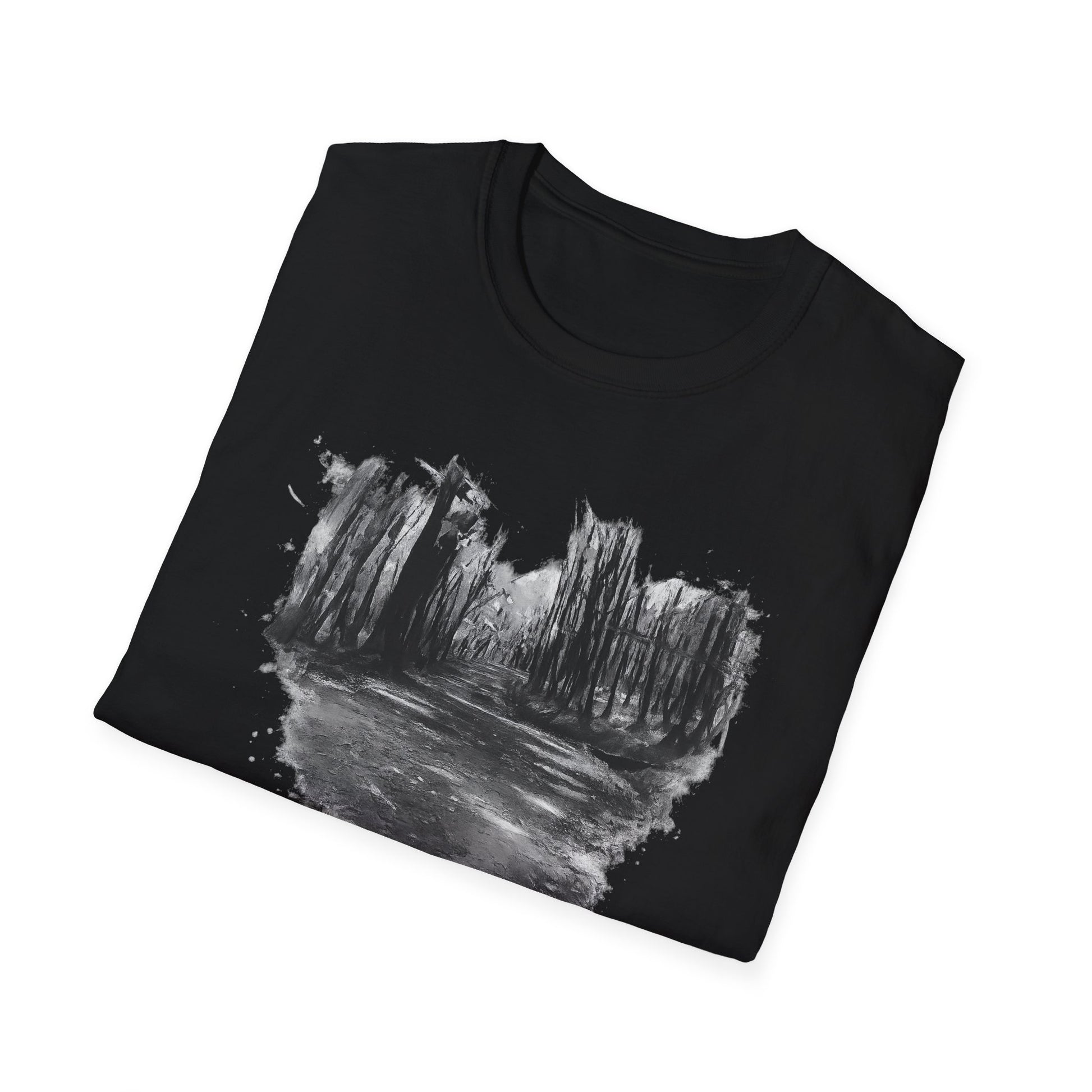 Unisex Softstyle T-Shirt with Abstract Landscape Art, Casual Wear, Gift for Art Lovers, Everyday Fashion, Nature Inspired Tee - TRV