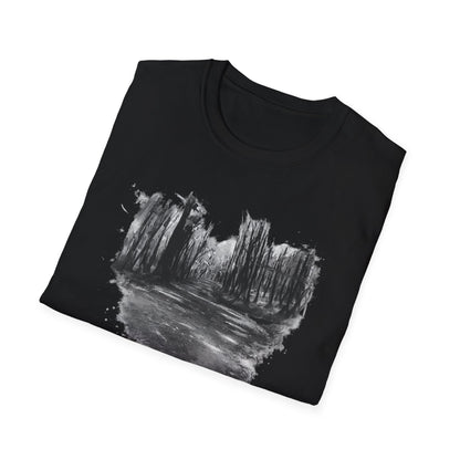 Unisex Softstyle T-Shirt with Abstract Landscape Art, Casual Wear, Gift for Art Lovers, Everyday Fashion, Nature Inspired Tee - TRV