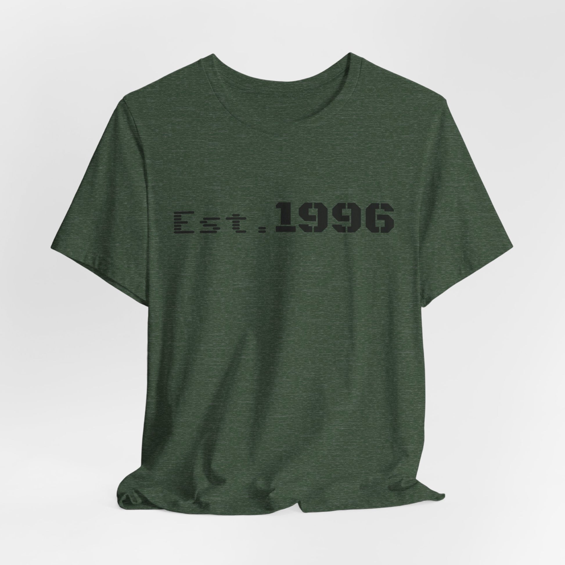 Vintage Est. 1996 T-shirt by Printify featuring a classic design, perfect as a birthday gift for someone born in 1996.