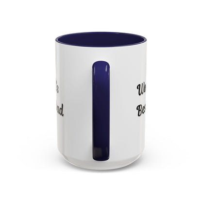Black trim coffee mug with "World's Best Dad" slogan, 11oz or 15oz size, ceramic mug by Printify, featuring bold text design.