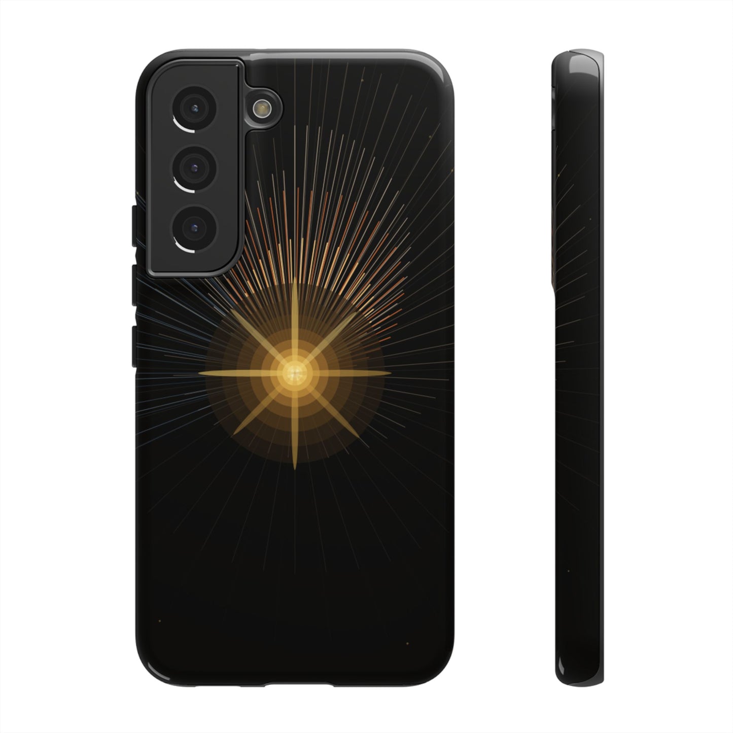 Tough Cases - Radiant Star Phone Case, Protective Black Shockproof Cover with Golden Light Design