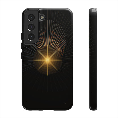 Tough Cases - Radiant Star Phone Case, Protective Black Shockproof Cover with Golden Light Design