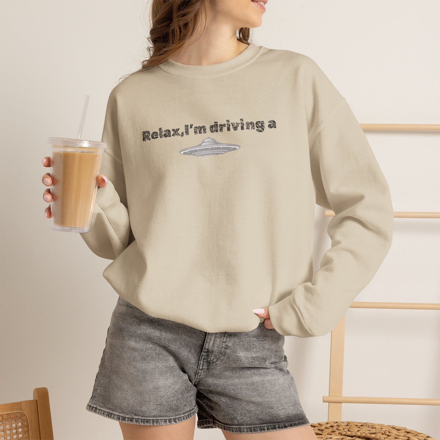 Relaxing UFO Driving Sweatshirt, Funny Gift for UFO Lovers, Unisex Crewneck Pullover, Casual Wear, Space Enthusiast Apparel