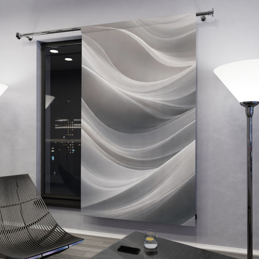 Abstract Silver Waves Window Curtain | Gray Sheer Drapery Panel