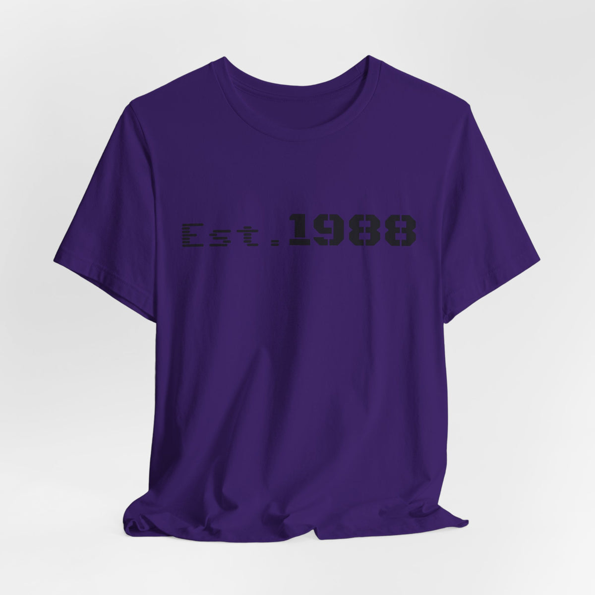 Printify Retro Logo T-Shirt featuring "Est. 1988" design on a casual cotton tee for vintage-inspired style.