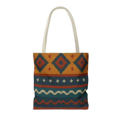 Southwestern diamond pattern tote bag with Aztec tribal geometric print featuring sturdy straps and vibrant design.
