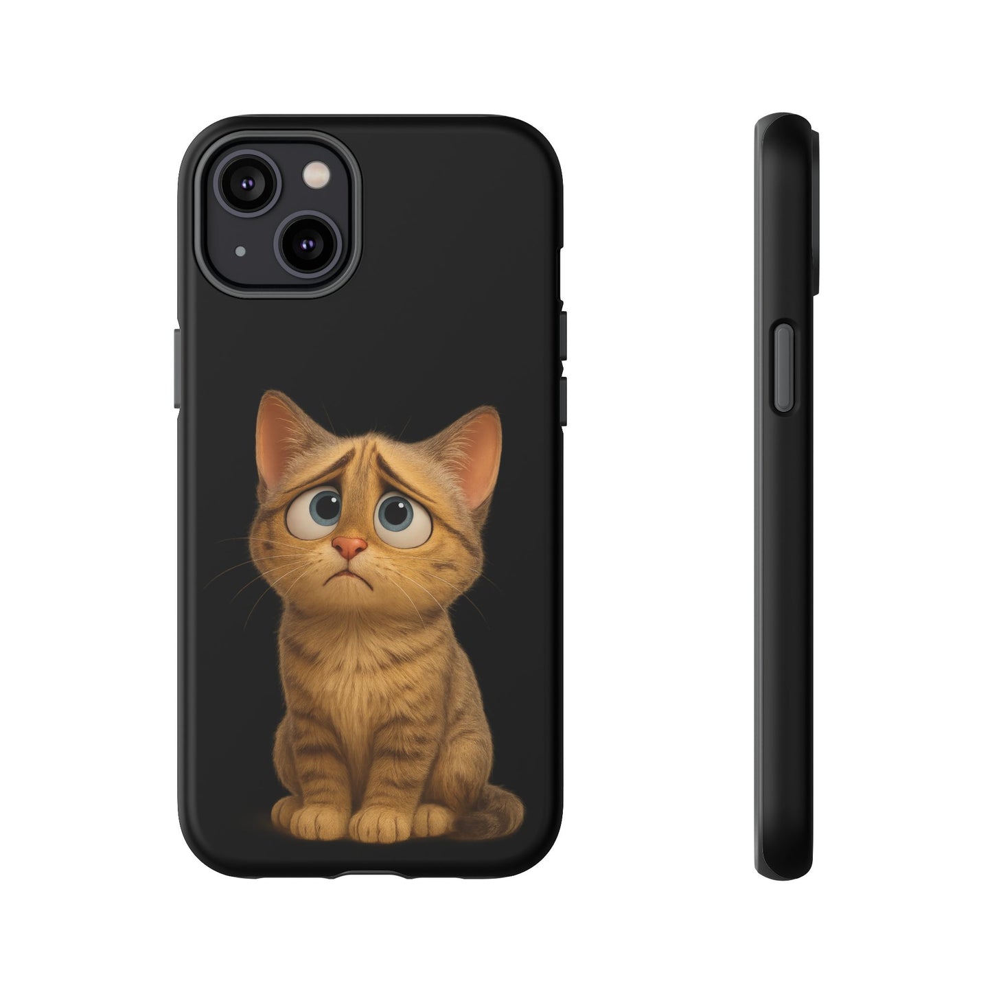 Cute sad kitty print phone case for iPhone, protective and stylish cat-themed case from Printify.