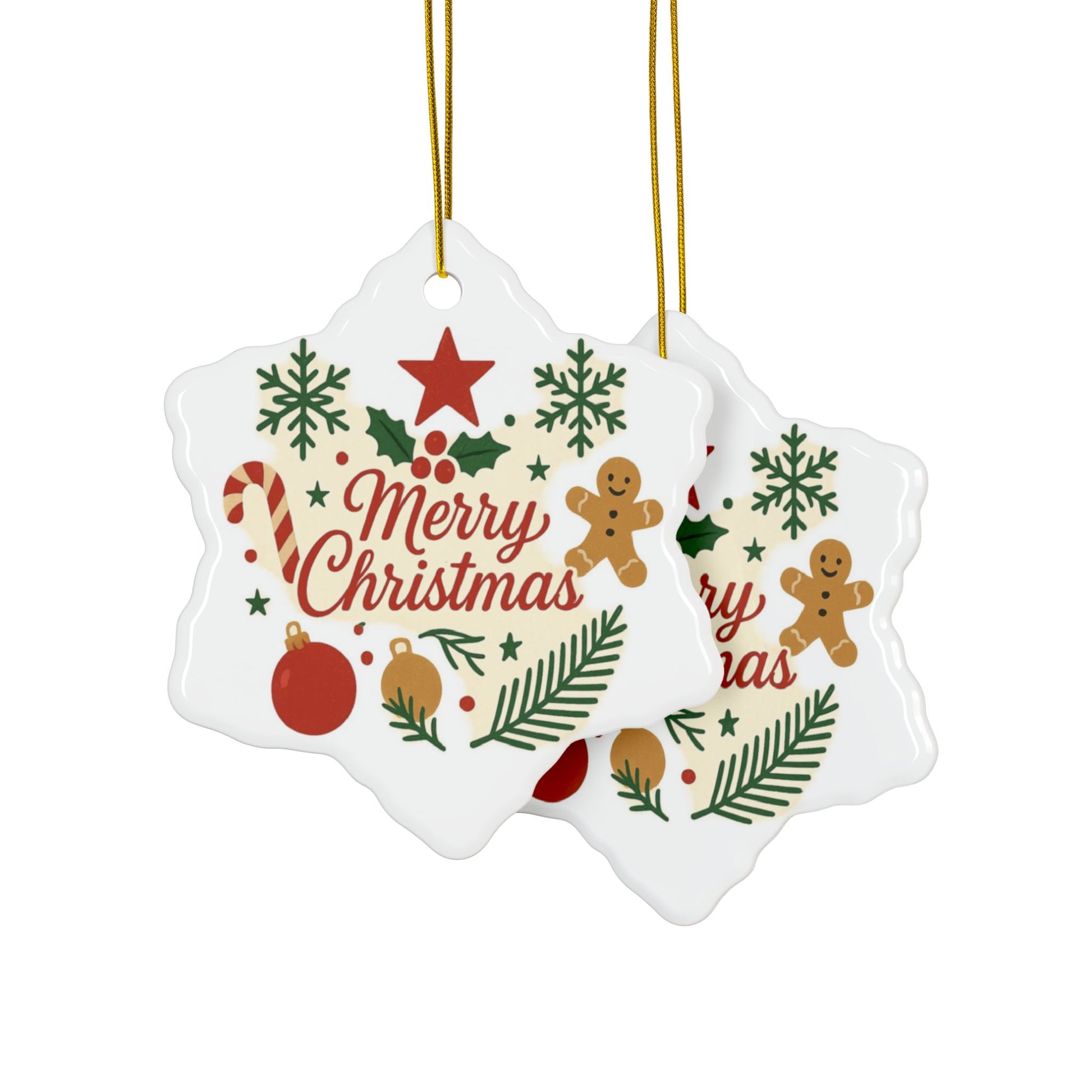 Merry Christmas Ceramic Ornament | Round | Star | Snowflake Double-Sided Holiday Decoration - TRV