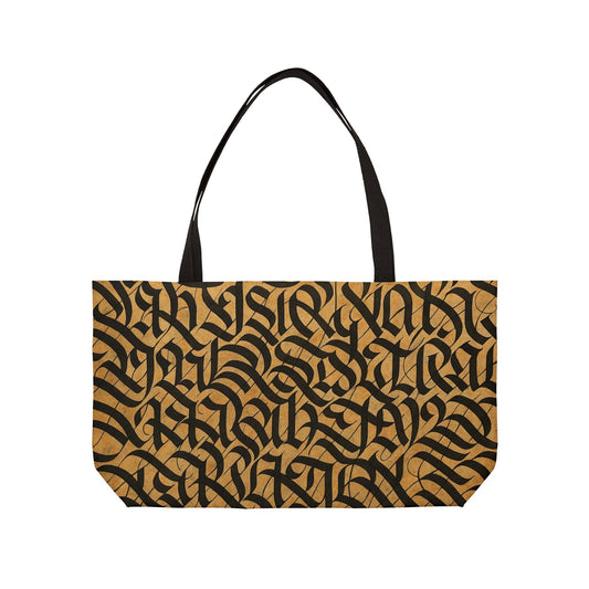 Printify weekender tote bag, stylish carryall with spacious interior for travel and beach outings, made of durable fabric.