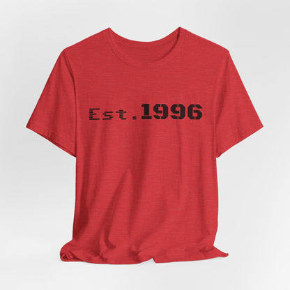 Vintage Est. 1996 T-shirt by Printify featuring a classic design, perfect as a birth year birthday gift for men or women.