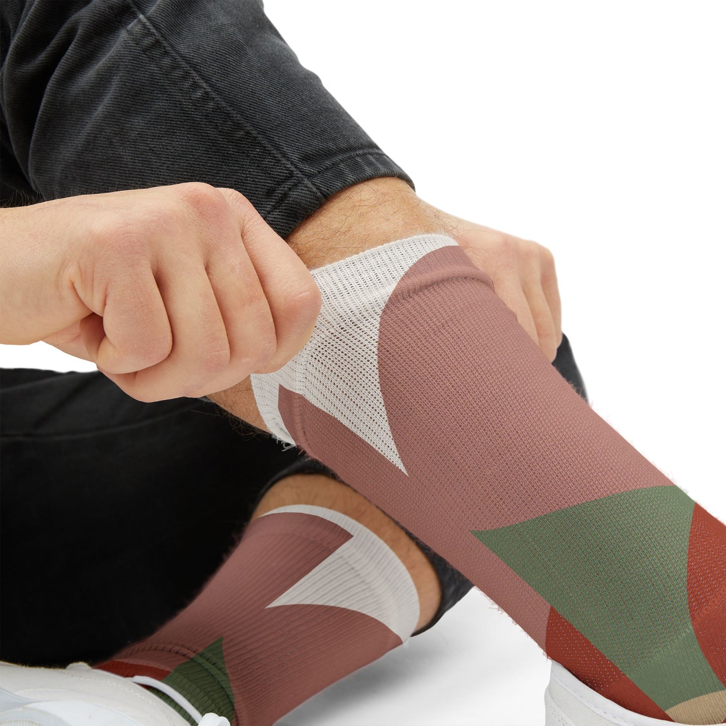 Abstract Geometric Floral Sublimation Socks | Colorblock Crew Socks