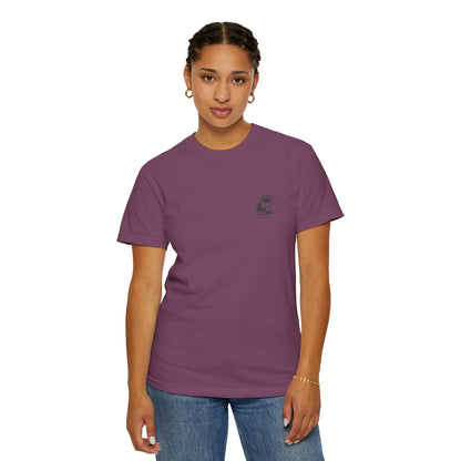 Cozy Cat on Books T-Shirt | Reading Tea Stack Illustration