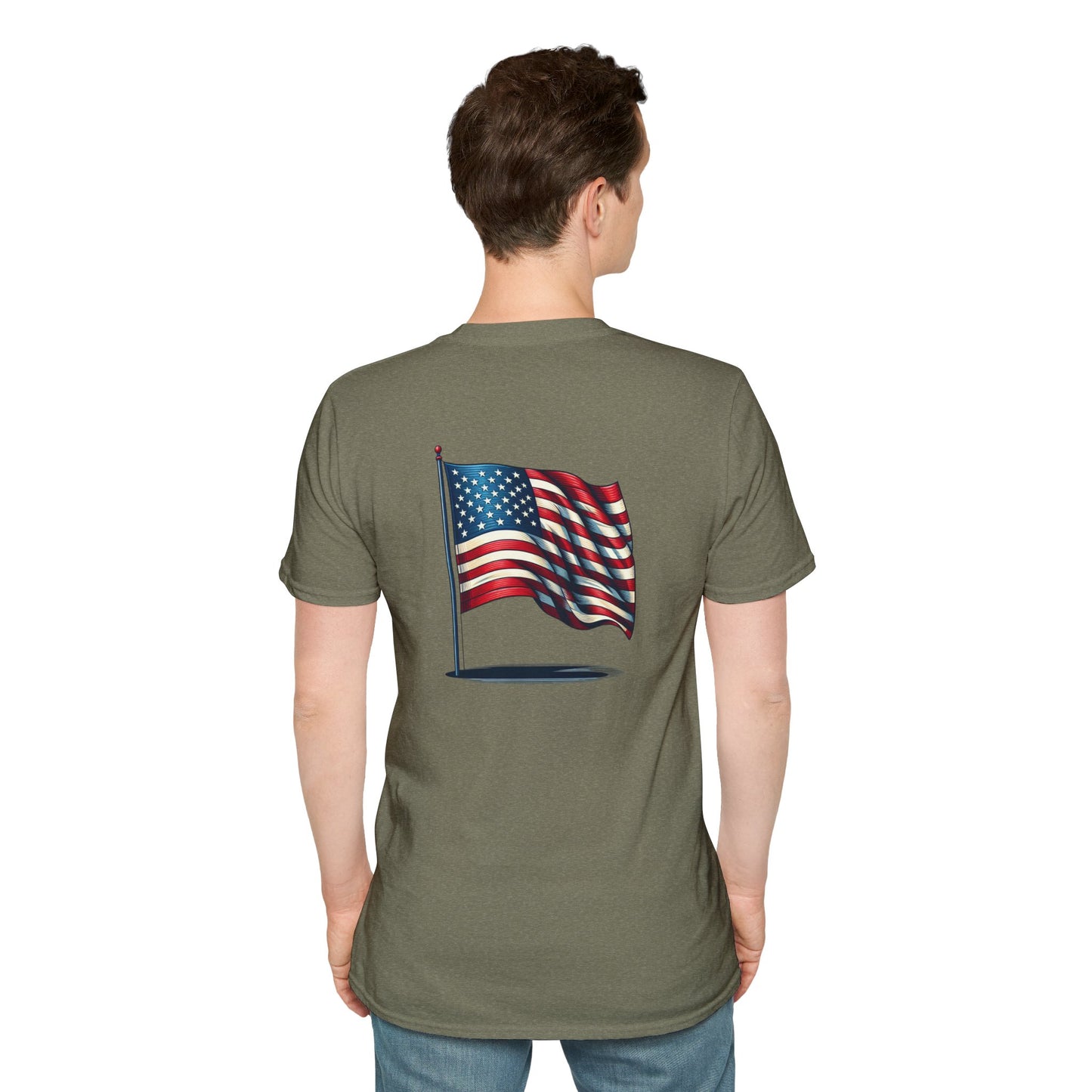 Patriotic Unisex Softstyle T-Shirt, American Flag Tee, USA Pride Shirt, Perfect for Independence Day, Casual Wear - TRV