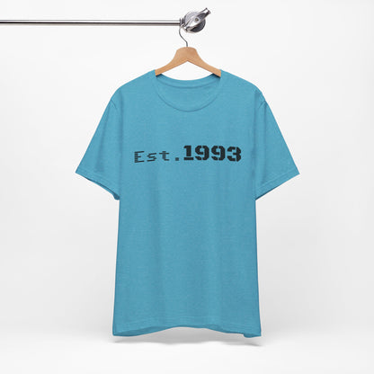 Vintage 1993 Est. T-shirt by Printify featuring a classic "Born in 1993" design in soft cotton fabric.