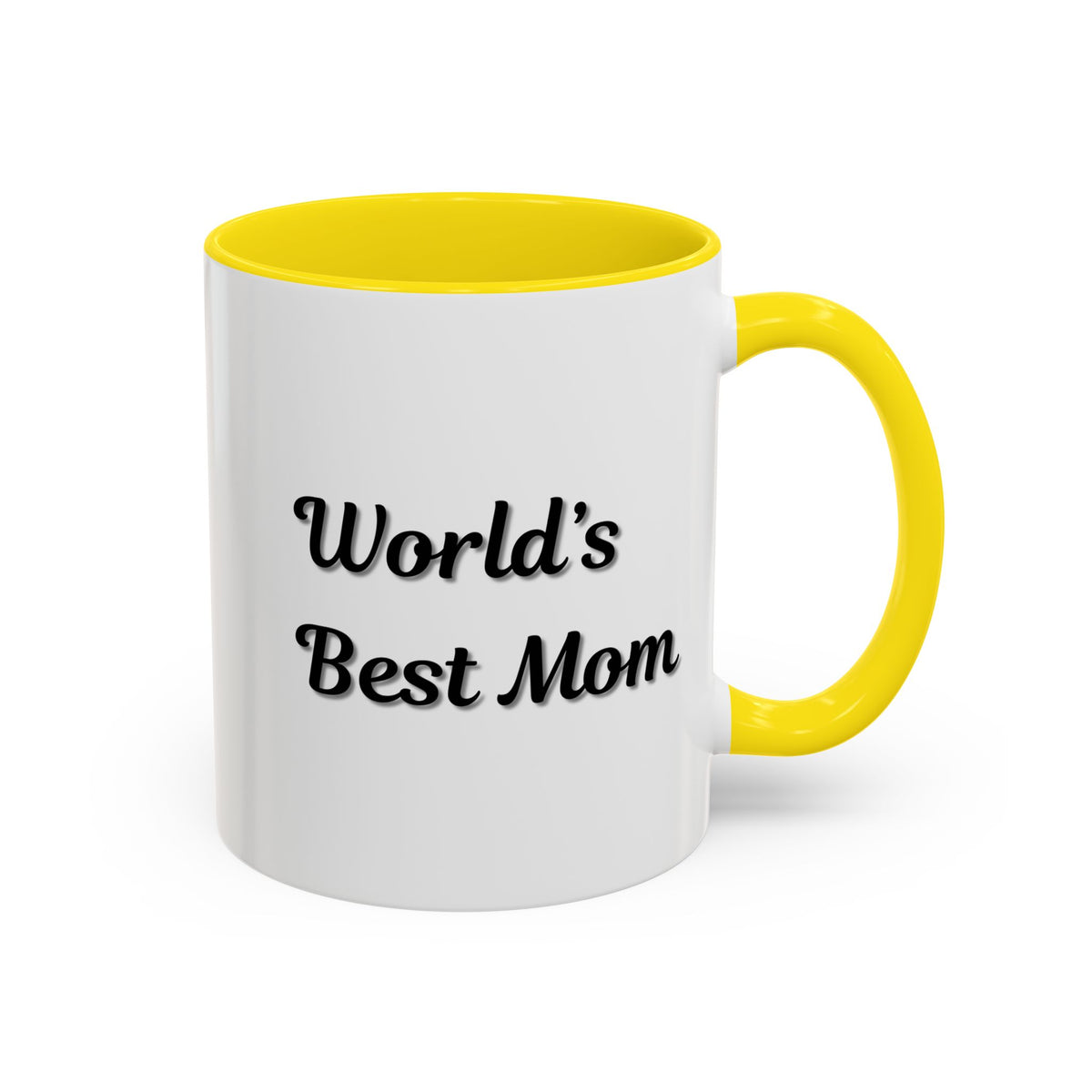 Black-trim ceramic mug with "World's Best Mom" accent design, perfect for Mother's Day gift from Printify.