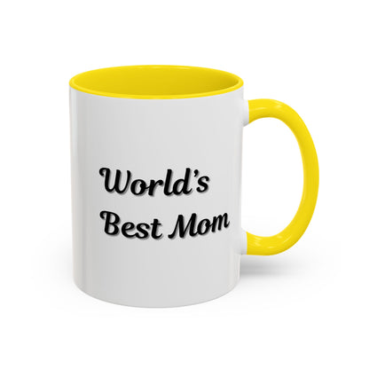Black-trim ceramic mug with "World's Best Mom" accent design, perfect for Mother's Day gift from Printify.