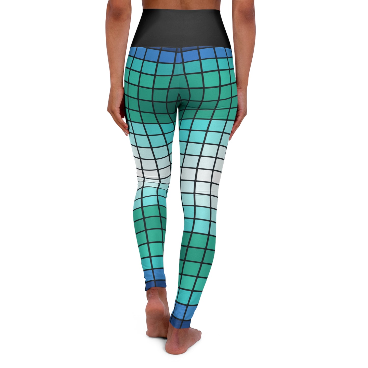 Teal Gradient Grid Leggings High Waisted Yoga Leggings | All-Over Print