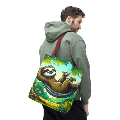 Cute sloth tote bag by Printify featuring a eco-friendly design, perfect for animal lovers and casual outings.