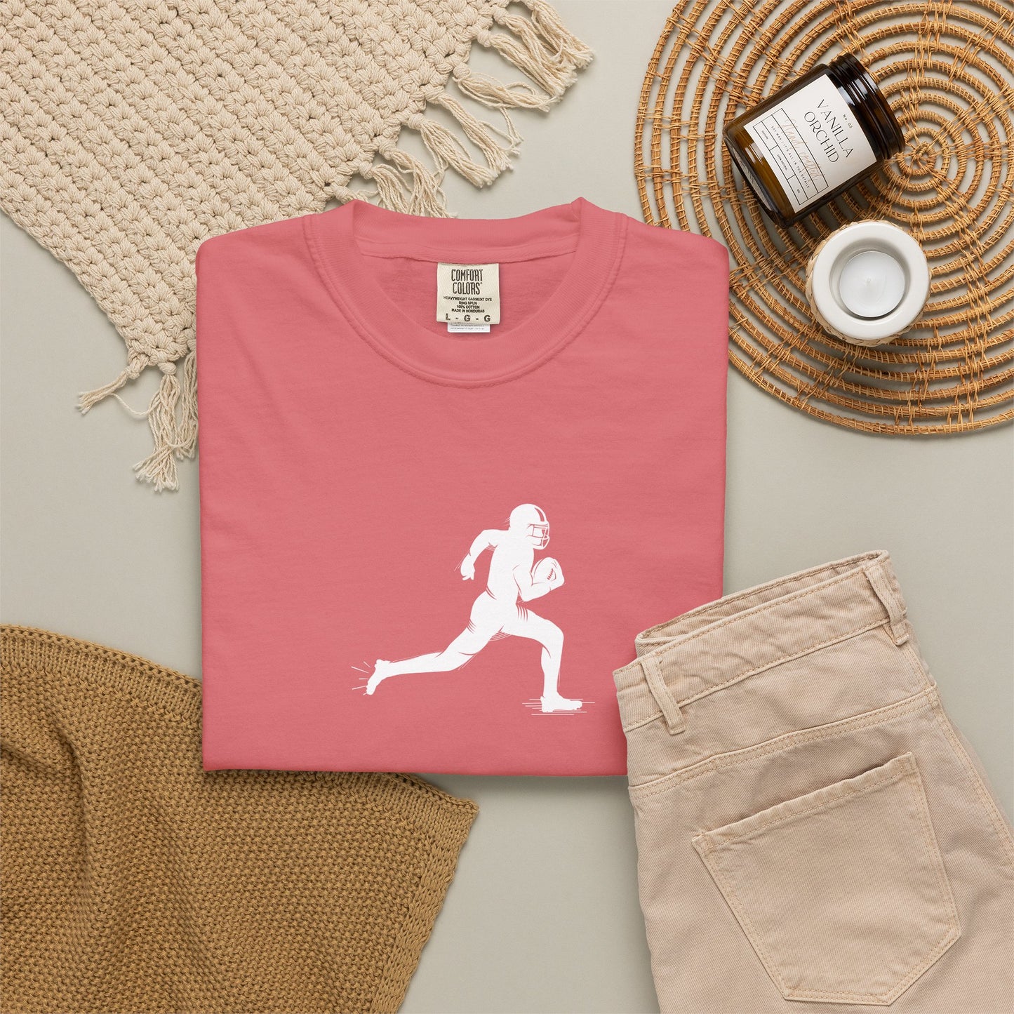 Sporty Unisex Garment-Dyed T-Shirt with Football Player Graphic, Activewear, Casual Wear, Gift for Runners, Fitness Apparel, Everyday Style