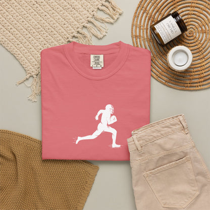 Sporty Unisex Garment-Dyed T-Shirt with Football Player Graphic, Activewear, Casual Wear, Gift for Runners, Fitness Apparel, Everyday Style
