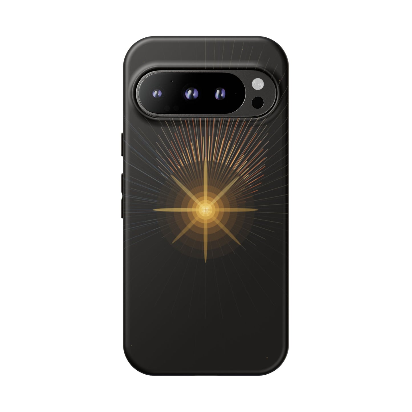 Tough Cases - Radiant Star Phone Case, Protective Black Shockproof Cover with Golden Light Design