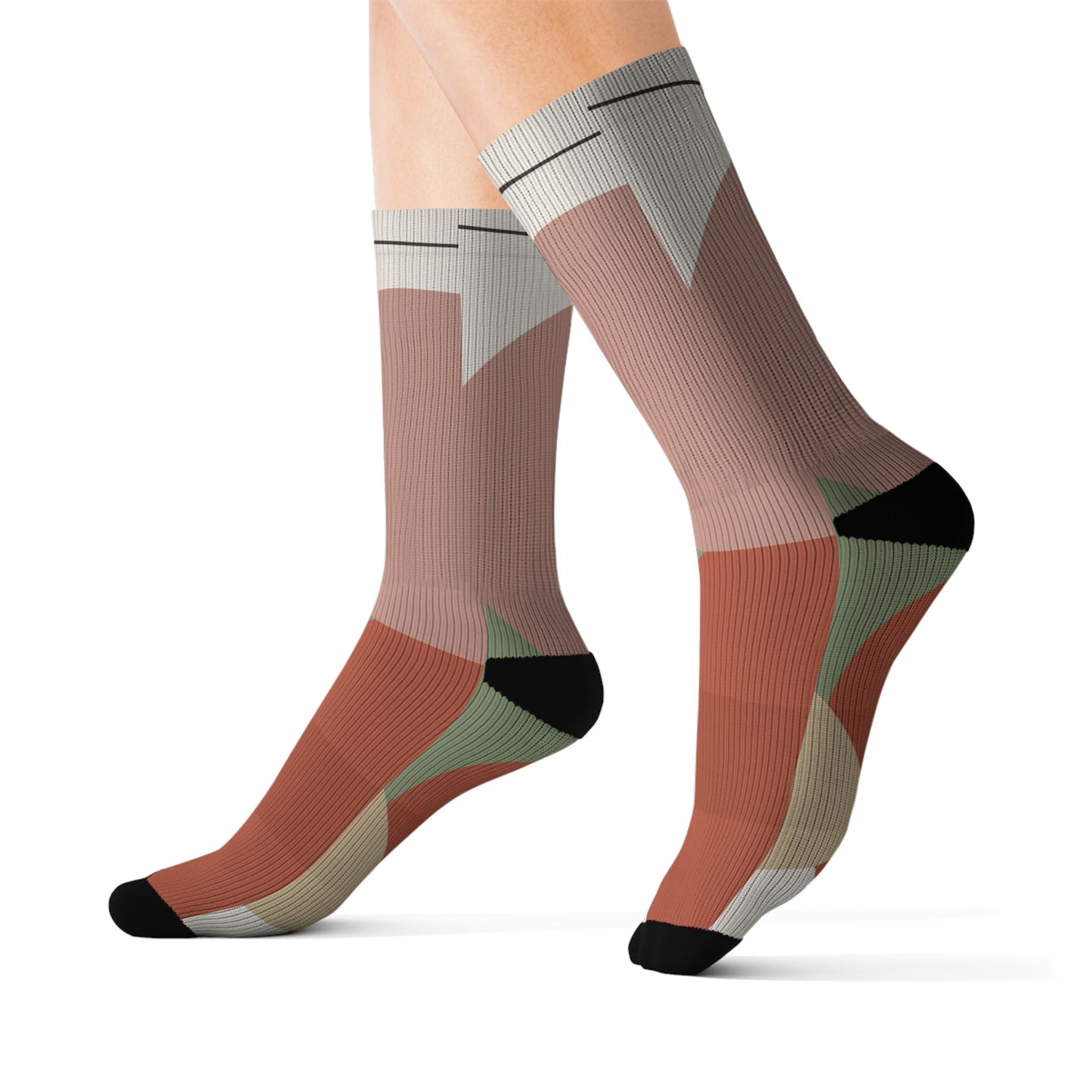 Abstract Geometric Floral Sublimation Socks | Colorblock Crew Socks