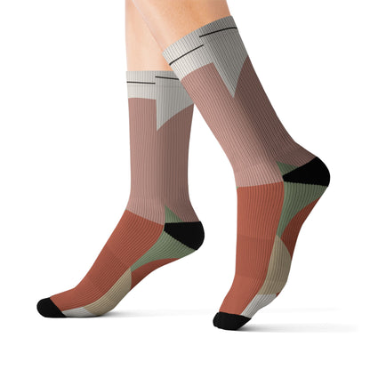 Abstract Geometric Floral Sublimation Socks | Colorblock Crew Socks