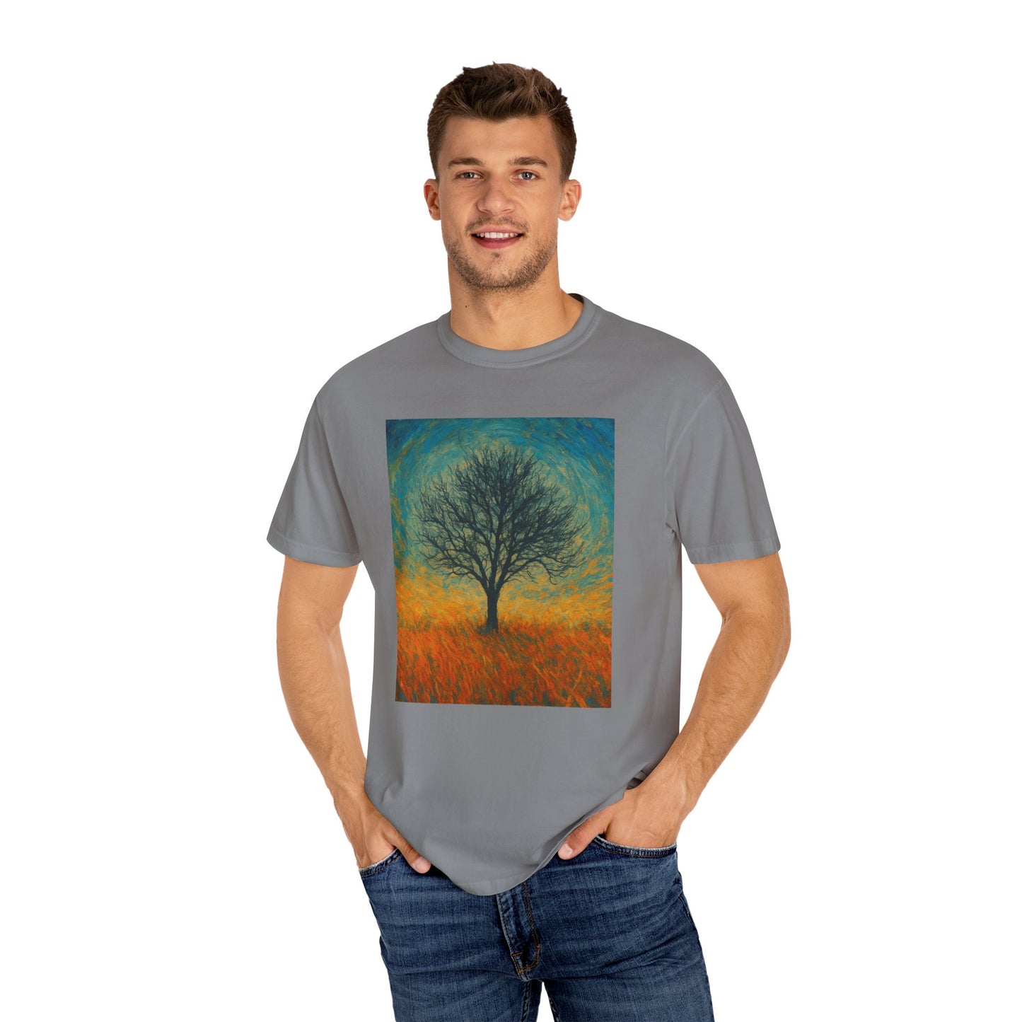 Nature-Themed Unisex Garment-Dyed T-Shirt - Tree Design, Bohemian Tee, Nature Lover Gift, Eco-Friendly Fashion, Casual Wear - TRV